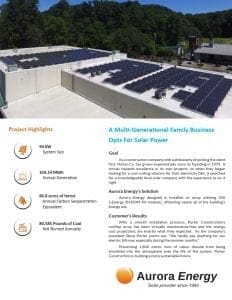 Porter Construction solar installation case study Aurora Energy