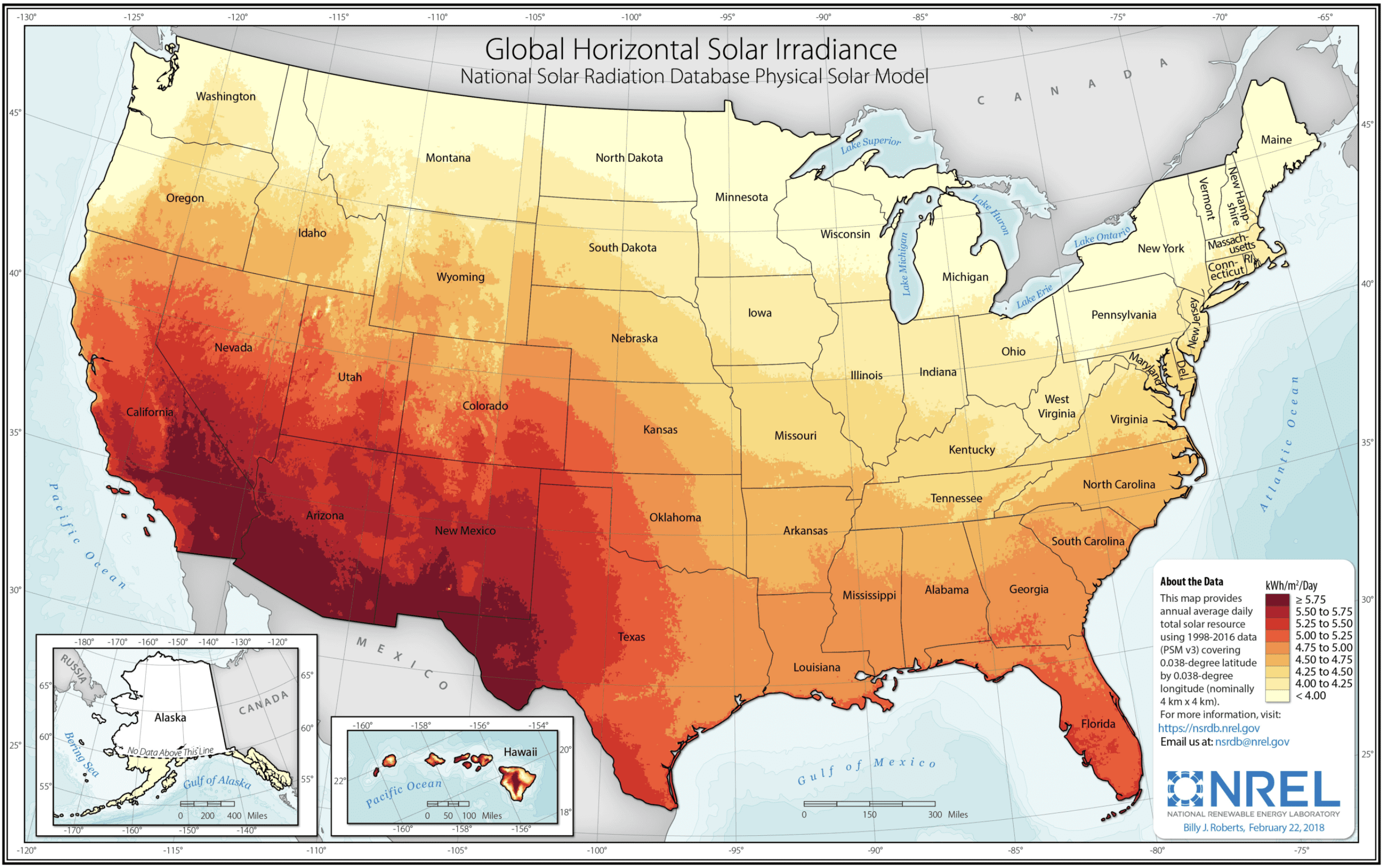 NREL Solar Irradiance Map U.S.