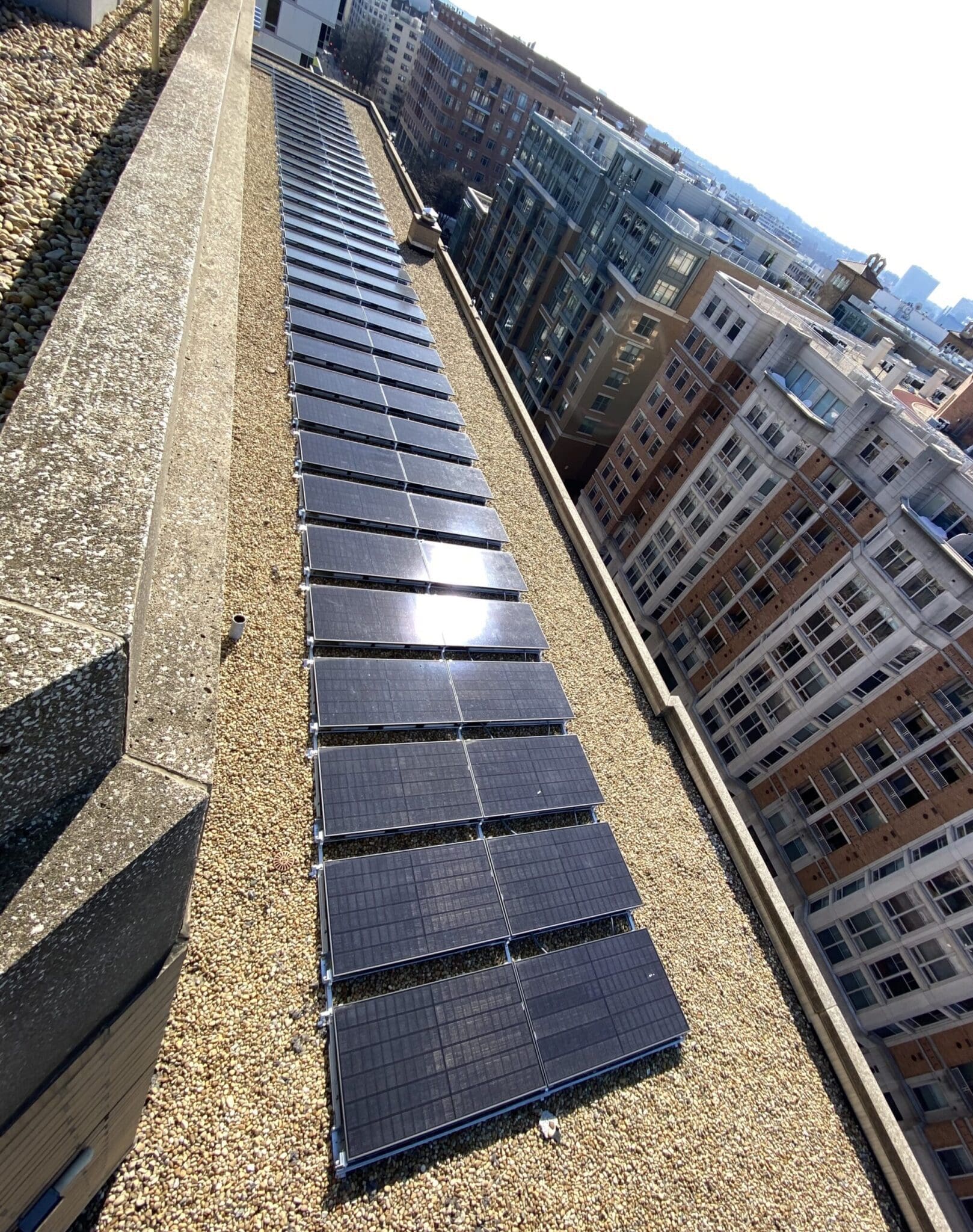 Georgetown hotel in Washington DC with a rooftop solar array